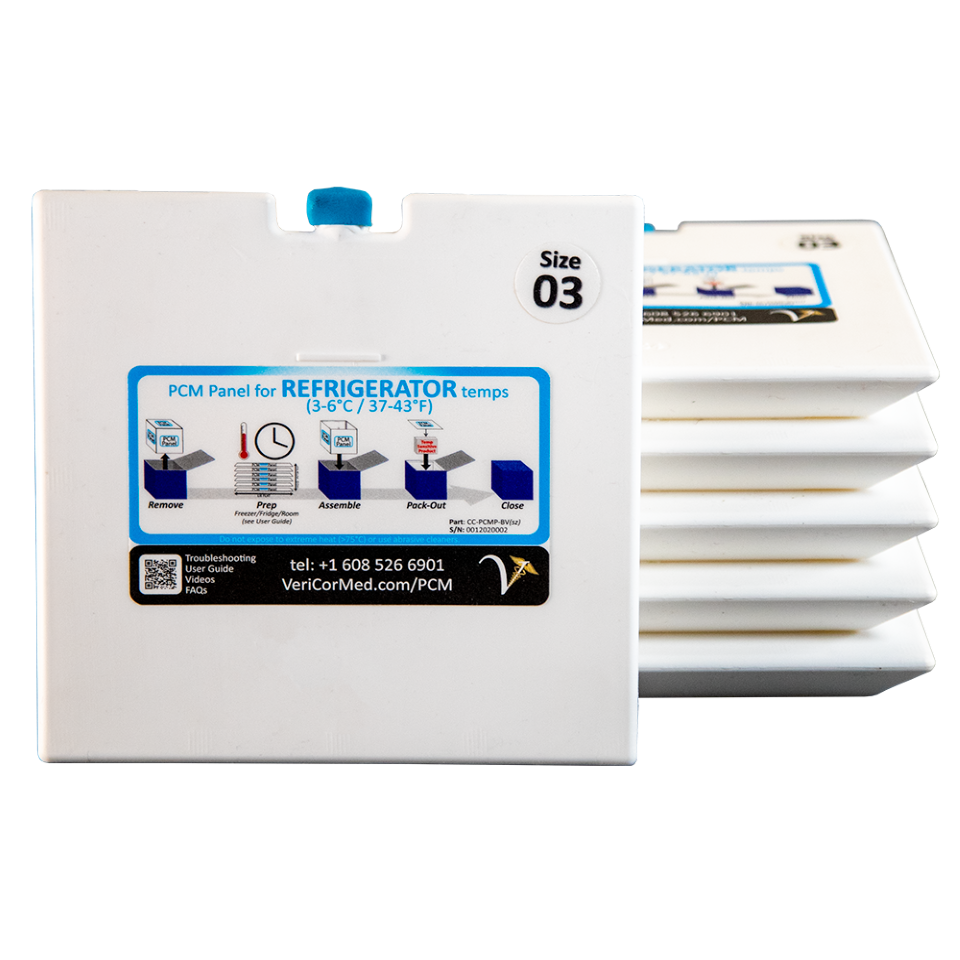 PCM Panels Set of Cool Cube 03 refrigerator temperature PCM panels. Phase change material that can be reused thousands of times for medical cooler temperature regulation.