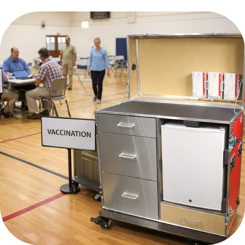 Workstation Gynmasium Mobile workstation deployed to a vaccination clinic