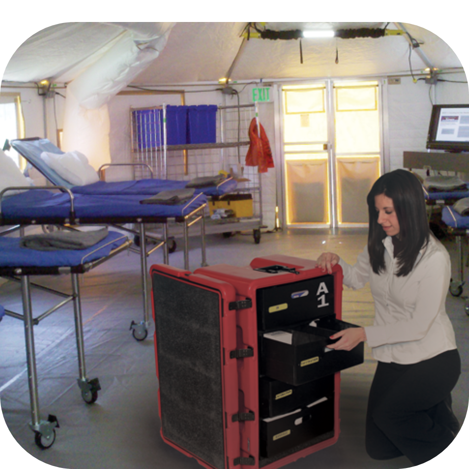 Mobile Organization Medical equipment organizer in the middle of a mobile hospital