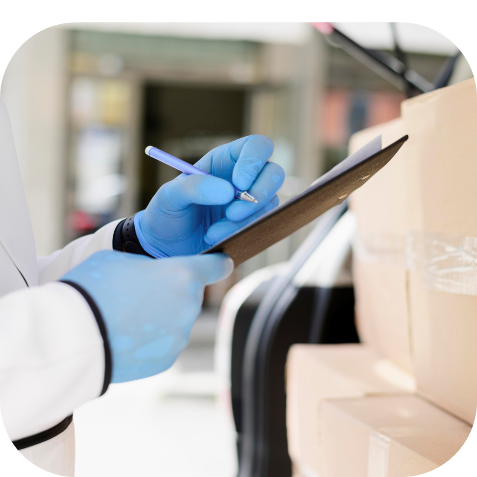 Medical worker checking expiration dates and stock levels of emergency preparedness supplies