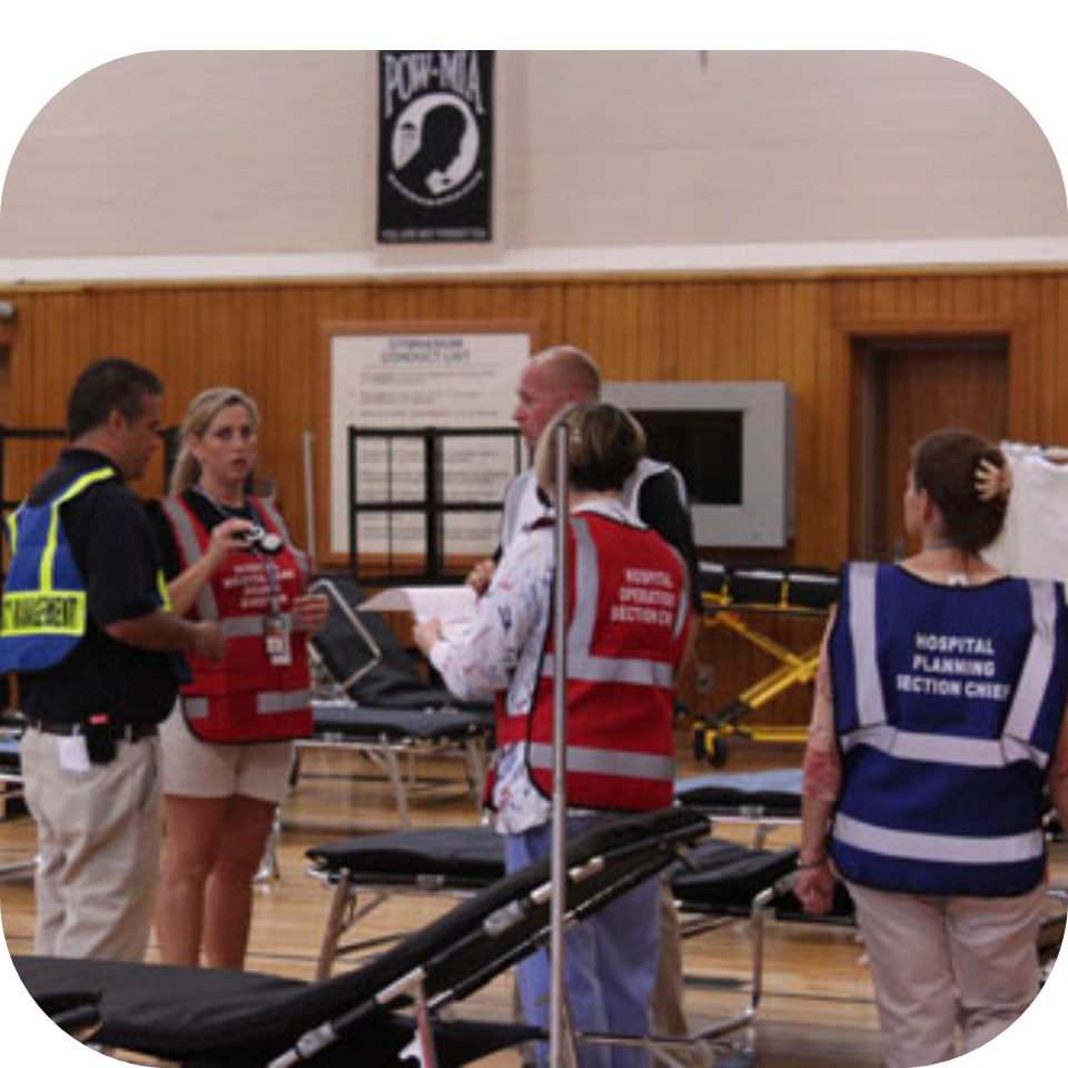 People coordinating during emergency preparedness training