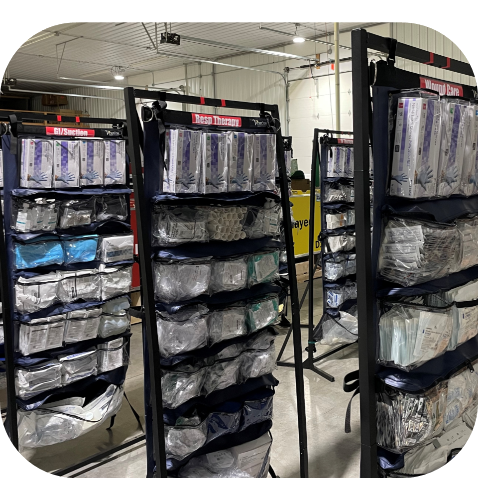 MedKits Upright Together MedKits set up and organized with medical supplies