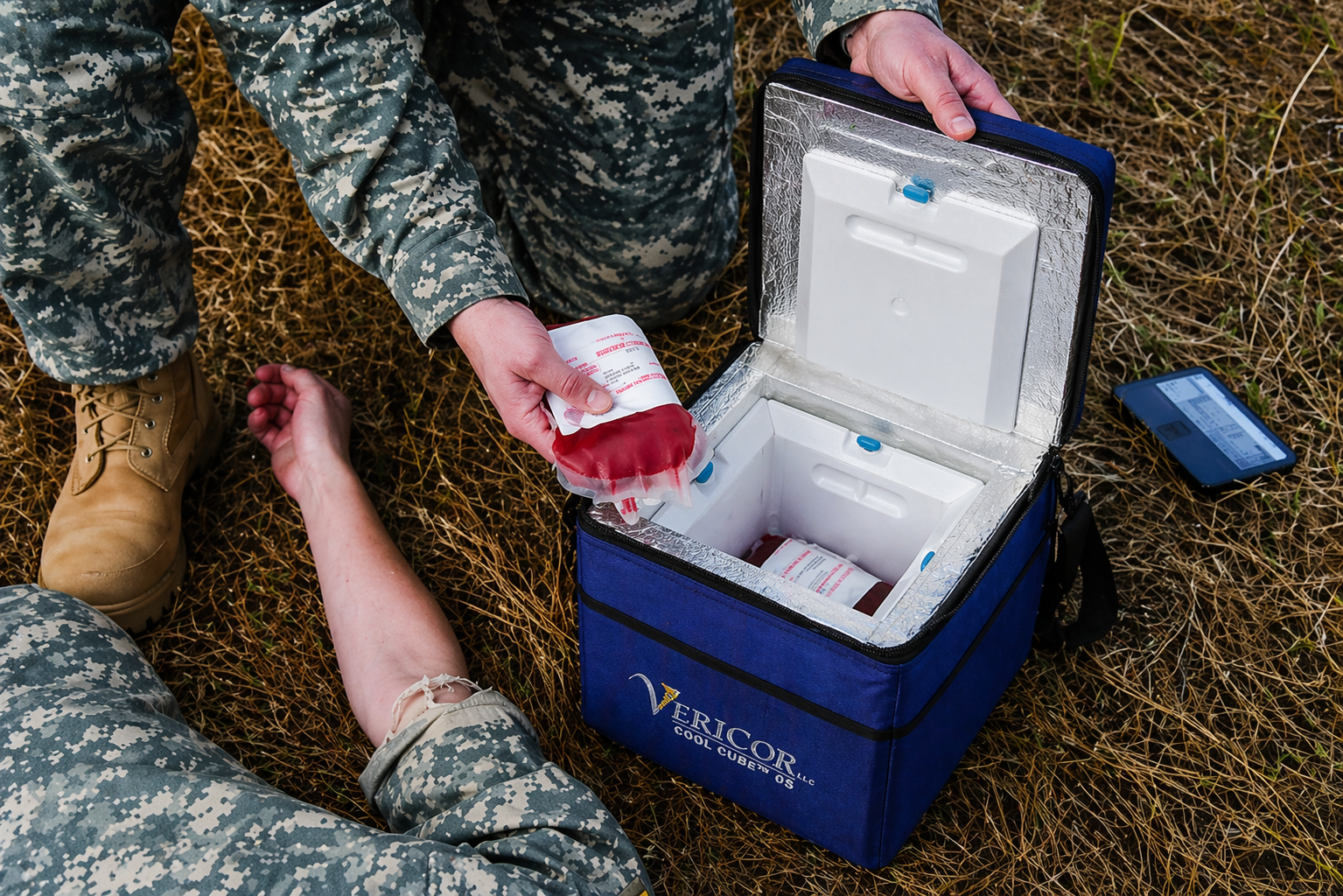 Medic Transporting Blood in the Field Cool Cube BT-03 in the field used to transport blood