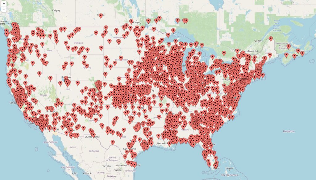 Cool Cube™ Customers in the USA Map showing cool cube customers in the USA